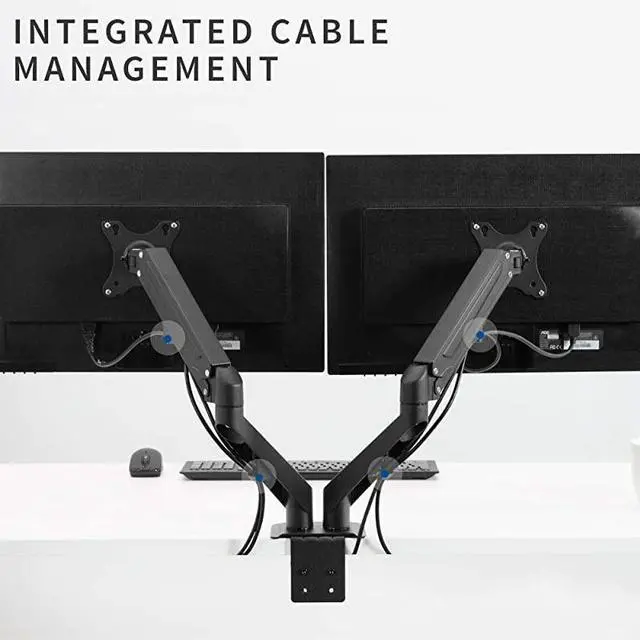 Alt view image 6 of 7 - FOR-Black Articulating Dual Pneumatic Spring Arm Clampon Desk Mount Stand Fits 2 Monitor Screens 17 to 27 inches with Max VESA 100x100 STANDV102O