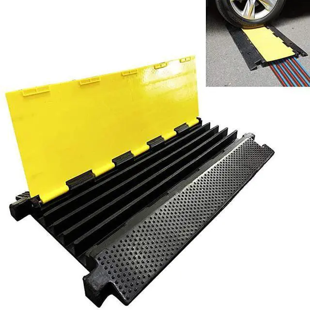 Main image of FOR-5 Channel Rubber Cable Protector Ramp Traffic Speed Bump 18000lbs Capacity Heavy Duty Cable Protective Cover Ramp Driveway Hose Cord Track Protector Wires Concealer wFlipOpen Top Cover