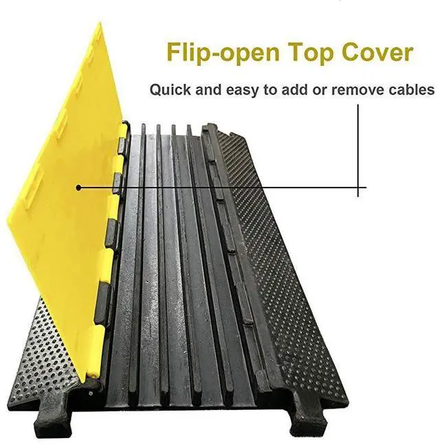 Alt view image 2 of 7 - FOR-5 Channel Rubber Cable Protector Ramp Traffic Speed Bump 18000lbs Capacity Heavy Duty Cable Protective Cover Ramp Driveway Hose Cord Track Protector Wires Concealer wFlipOpen Top Cover