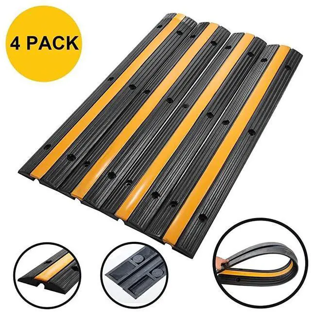 Main image of FOR-4 Pack 1Channel Rubber Cable Protector Ramp Traffic Speed Bump 18000lbs Capacity Heavy Duty Cable Protective Cover Ramp Driveway Hose Cord Track Protector Wires Concealer for Garage Parking