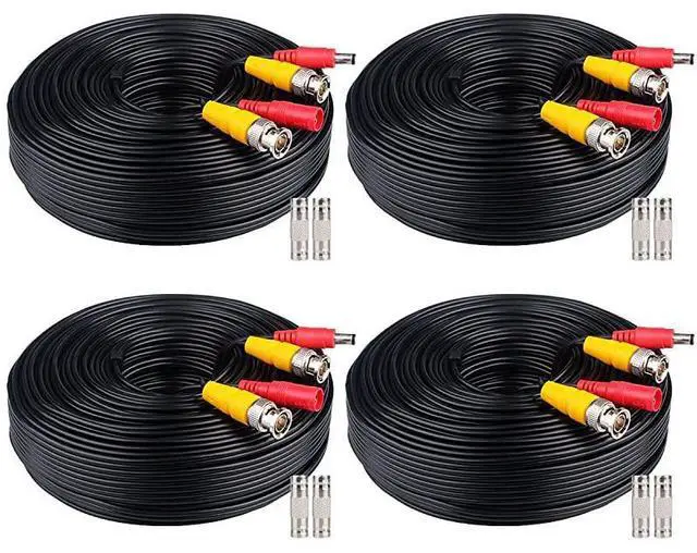 Main image of FOR-4x200ft BNC Cable AllinOne Siamese Video and Power Security Camera Cable Extension Wire Cord with 2 Female Connetors for All Max 5MP HD CCTV DVR Surveillance System 200ft 4pack Cable Black