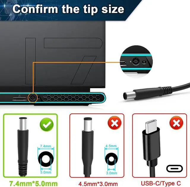 Alt view image 4 of 7 - FOR-180W Tip 7.4mm AC Adapter Charger Compatible with?Original dell Alienware 13 15 17 R1 R2 G3 G5 G7 SeriesPrecision 2320 2350 3579 3379 5587 5590 7510 7588 7710OptiPlex 3011 AIOM4600 M4700 M4800