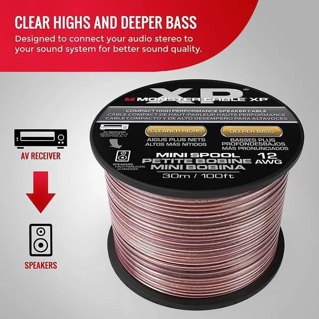 Alt view image 2 of 7 - FOR-Monster XP Speaker Wire Copper Clad Aluminum Cable Spool 12 AWG 100 ft