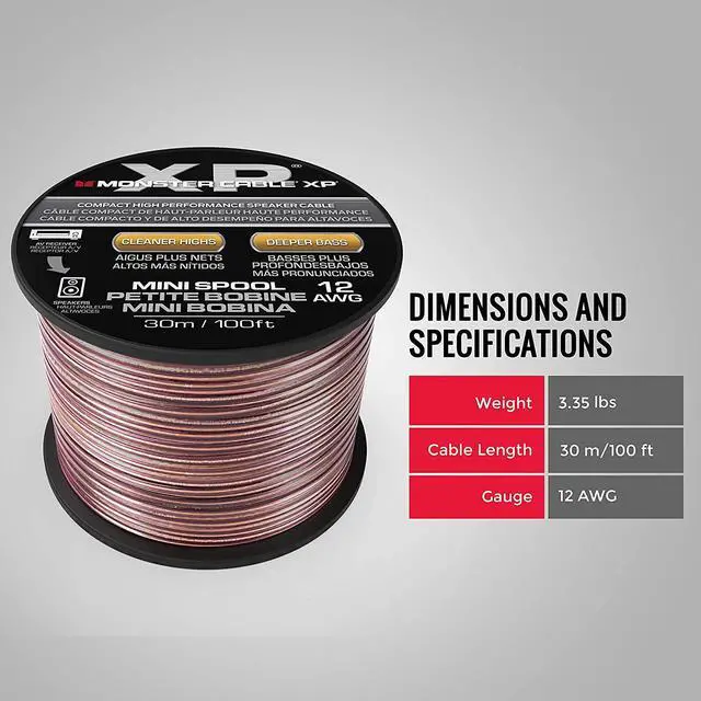 Alt view image 5 of 7 - FOR-Monster XP Speaker Wire Copper Clad Aluminum Cable Spool 12 AWG 100 ft