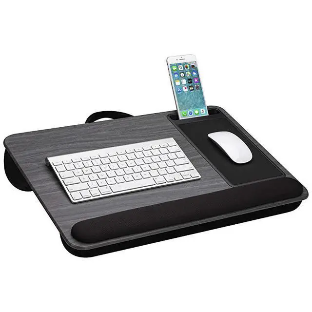 Alt view image 3 of 6 - FOR-Home Office Pro Lap Desk with Wrist Rest Mouse Pad and Phone Holder Fits Up to 156 Inch Laptops Gray Woodgrain Style No 91595