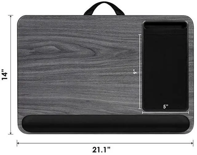 Alt view image 4 of 6 - FOR-Home Office Pro Lap Desk with Wrist Rest Mouse Pad and Phone Holder Fits Up to 156 Inch Laptops Gray Woodgrain Style No 91595