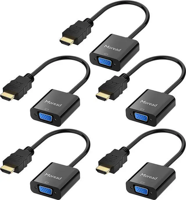 Main image of FOR-HDMI to VGA 5 Pack Moread Gold-Plated HDMI to VGA Adapter (Male to Female) for Computer Desktop Laptop PC Monitor Projector HDTV Chromebook Raspberry Pi Roku Xbox and More - Black