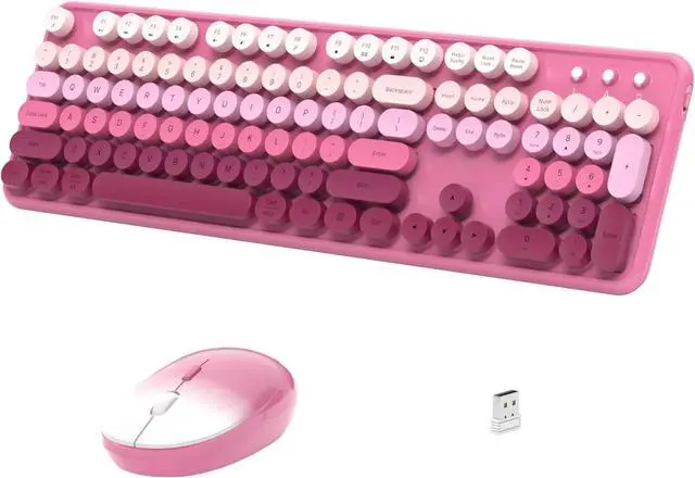 Main image of FOR-Wireless Keyboard and Mouse, Full-Size Retro Typewriter Keyboard with Round Keycaps, 2.4GHz  (Dark Pink Gradient)