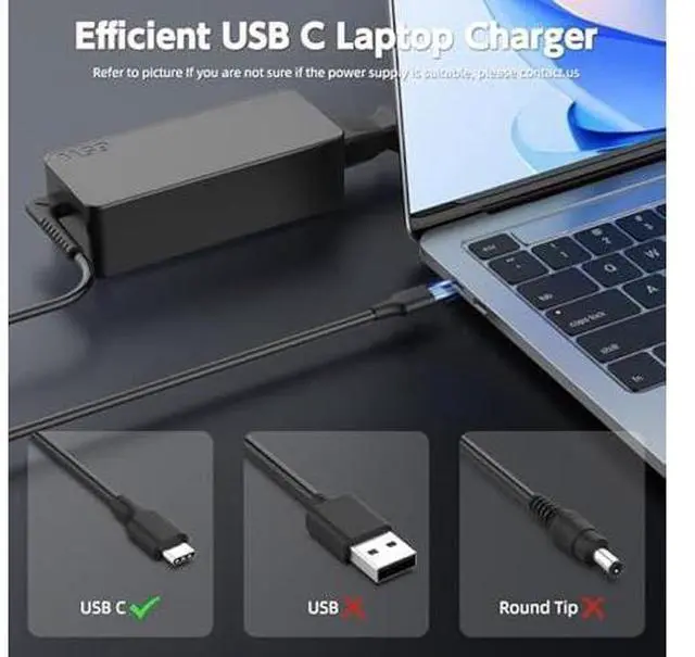 Alt view image 2 of 7 - 65W USB C Charger Compatible with Lenovo Laptop- Thinkpad T480s T580s T490 E480 E580, Chromebook 100e 300e 500e c340 s330, Yoga C930 C940 C740 S730 730S ADLX65YCC3D ADLX65YDC2A Power Supply Cord