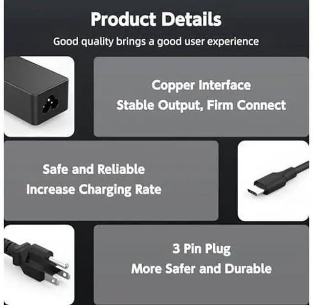 Alt view image 7 of 7 - 65W USB C Charger Compatible with Lenovo Laptop- Thinkpad T480s T580s T490 E480 E580, Chromebook 100e 300e 500e c340 s330, Yoga C930 C940 C740 S730 730S ADLX65YCC3D ADLX65YDC2A Power Supply Cord