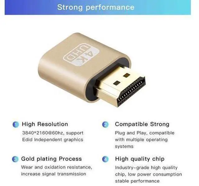 Alt view image 5 of 5 - HDMI 1.4 DDC EDID Dummy Plug VGA Adapter Virtual Display Adapter Headless Ghost Display Emulator Video card Lock plate