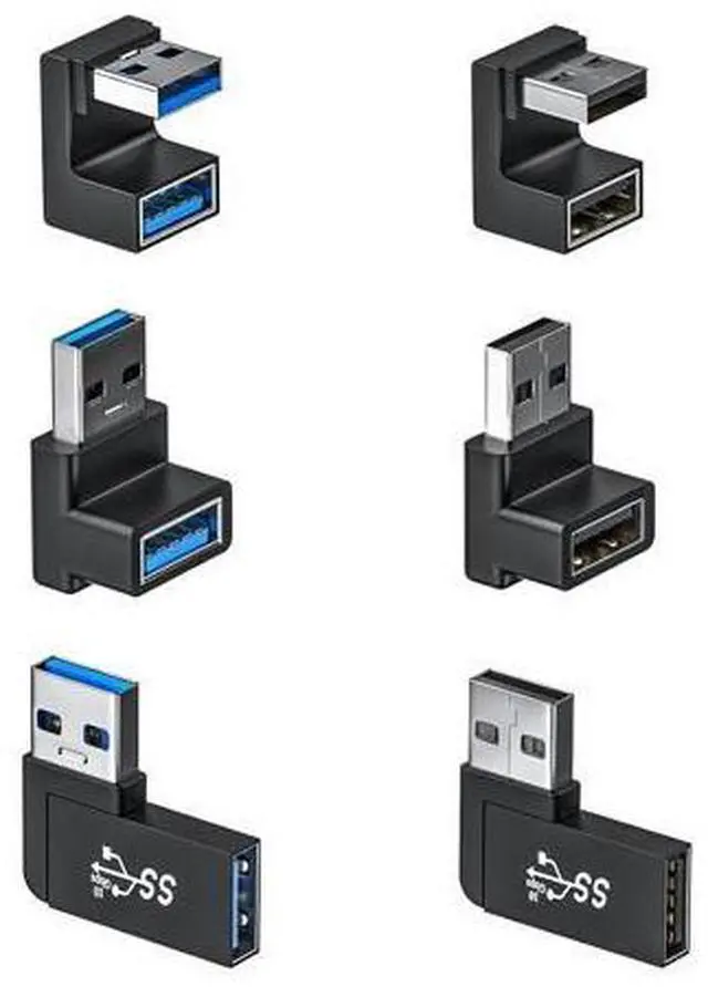 Main image of 6 Pack 180 Degree & 90 Degree USB 3.1 Adapter Left and Right Angle USB A Male to Female Extender Connector for PC Laptop USB A Car Charger Surface Pro 7+ Raspberry Pi and More