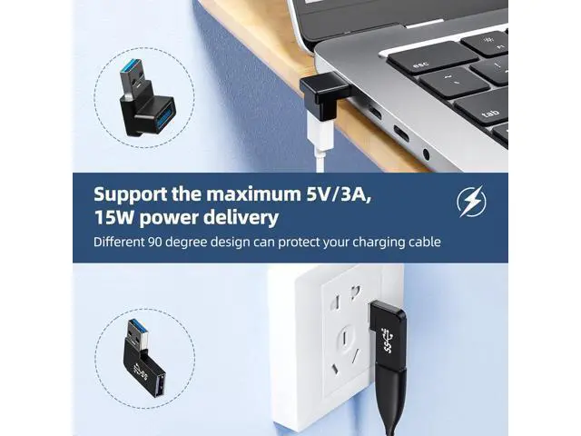 Alt view image 4 of 7 - 6 Pack 180 Degree & 90 Degree USB 3.1 Adapter Left and Right Angle USB A Male to Female Extender Connector for PC Laptop USB A Car Charger Surface Pro 7+ Raspberry Pi and More
