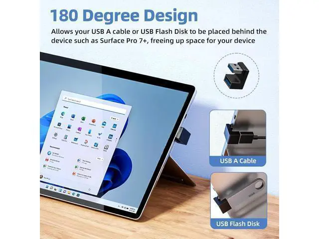 Alt view image 3 of 7 - 6 Pack 180 Degree & 90 Degree USB 3.1 Adapter Left and Right Angle USB A Male to Female Extender Connector for PC Laptop USB A Car Charger Surface Pro 7+ Raspberry Pi and More