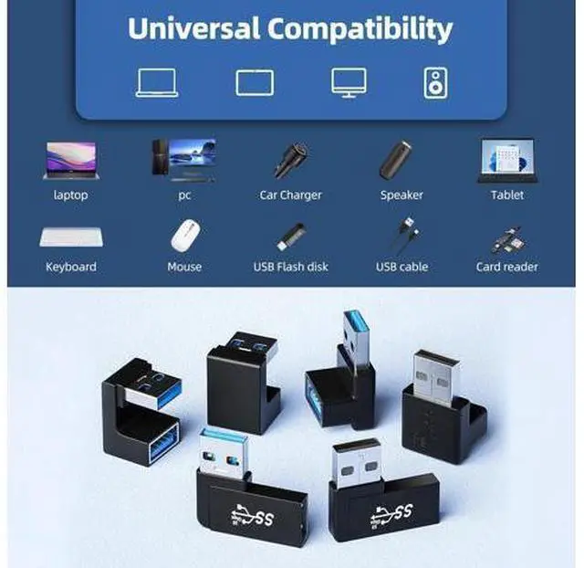 Alt view image 6 of 7 - 6 Pack 180 Degree & 90 Degree USB 3.1 Adapter Left and Right Angle USB A Male to Female Extender Connector for PC Laptop USB A Car Charger Surface Pro 7+ Raspberry Pi and More