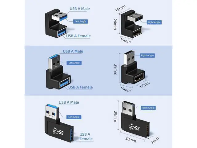 Alt view image 7 of 7 - 6 Pack 180 Degree & 90 Degree USB 3.1 Adapter Left and Right Angle USB A Male to Female Extender Connector for PC Laptop USB A Car Charger Surface Pro 7+ Raspberry Pi and More