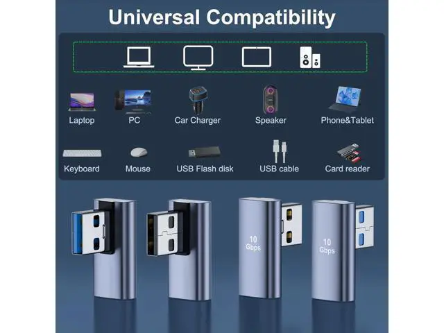 Alt view image 7 of 7 - 4 Pack USB 3.1 90 Degree Adapter 2*Left Angle&2*Right Angle USB A Male to Female Adapter for PC Laptop USB A Car Charger Power Bank and Most USB Devices
