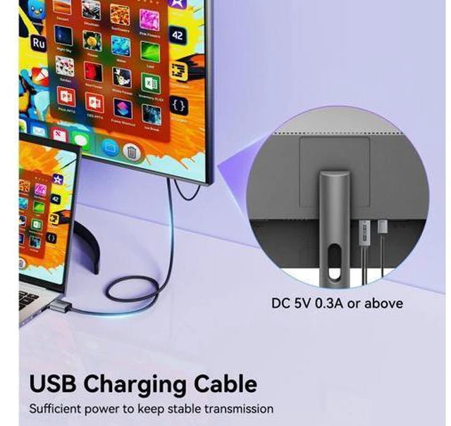 Alt view image 3 of 7 - DisplayPort 1.4 to HDMI 2.1 6 feet Cable 8K@60Hz 4K@240Hz/165Hz/144Hz/120Hz Unidirectional DP (Source) to HDMI (Display) with USB 5V/1A Power Supply Support HDR/DSC/HDCP 2.3 for AMD NVIDIA PC