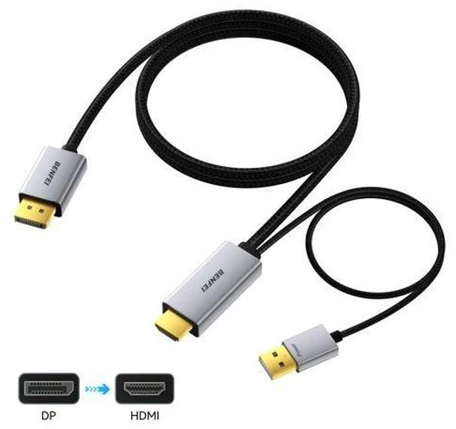 Alt view image 2 of 7 - DisplayPort 1.4 to HDMI 2.1 6 feet Cable 8K@60Hz 4K@240Hz/165Hz/144Hz/120Hz Unidirectional DP (Source) to HDMI (Display) with USB 5V/1A Power Supply Support HDR/DSC/HDCP 2.3 for AMD NVIDIA PC