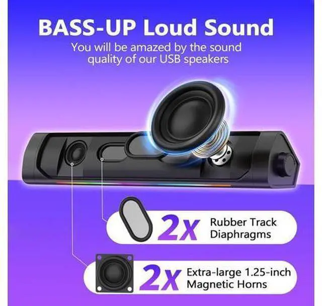 Alt view image 2 of 7 - USB Computer Speakers for Desktop Pc,Bluetooth PC Speakers with Headphone Output,2 Ways Connect USB Powered Wired Speakers for Windows,Linux,Mac Air/Pro Phones(USB-C to USB Adapter Included)