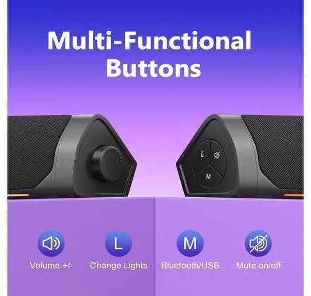 Alt view image 5 of 7 - USB Computer Speakers for Desktop Pc,Bluetooth PC Speakers with Headphone Output,2 Ways Connect USB Powered Wired Speakers for Windows,Linux,Mac Air/Pro Phones(USB-C to USB Adapter Included)