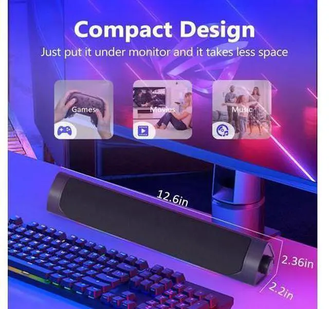 Alt view image 7 of 7 - USB Computer Speakers for Desktop Pc,Bluetooth PC Speakers with Headphone Output,2 Ways Connect USB Powered Wired Speakers for Windows,Linux,Mac Air/Pro Phones(USB-C to USB Adapter Included)