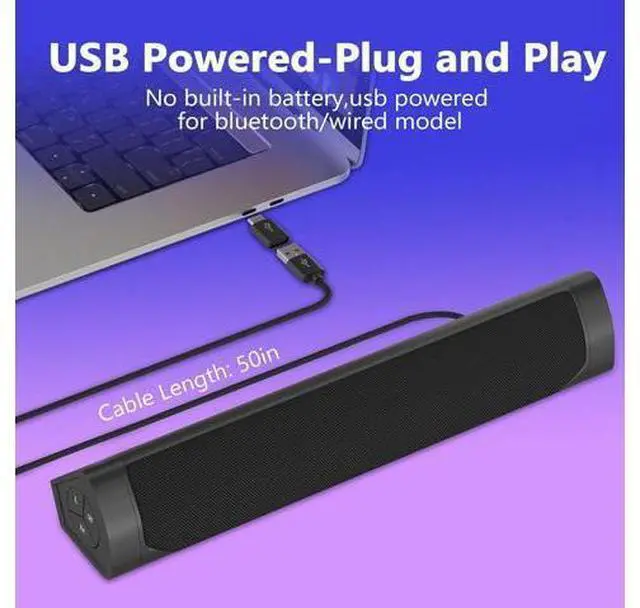 Alt view image 6 of 7 - USB Computer Speakers for Desktop Pc,Bluetooth PC Speakers with Headphone Output,2 Ways Connect USB Powered Wired Speakers for Windows,Linux,Mac Air/Pro Phones(USB-C to USB Adapter Included)