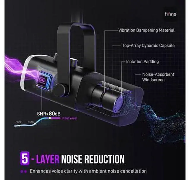 Alt view image 3 of 7 - FIFINE XLR/USB Gaming Microphone Set, Dynamic PC Mic for Streaming Podcasting, Computer RGB Mic Kit with Boom Arm Stand, Mute Button, Headphones Jack, for Recording Vocal Voice-Over-AmpliGame AM8T