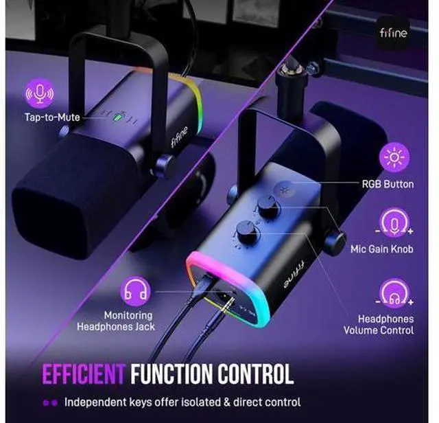Alt view image 7 of 7 - FIFINE XLR/USB Gaming Microphone Set, Dynamic PC Mic for Streaming Podcasting, Computer RGB Mic Kit with Boom Arm Stand, Mute Button, Headphones Jack, for Recording Vocal Voice-Over-AmpliGame AM8T