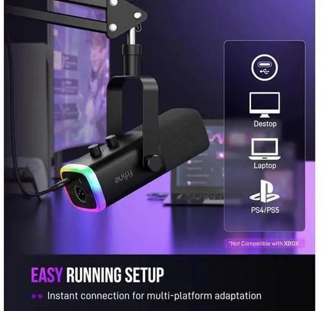 Alt view image 6 of 7 - FIFINE XLR/USB Gaming Microphone Set, Dynamic PC Mic for Streaming Podcasting, Computer RGB Mic Kit with Boom Arm Stand, Mute Button, Headphones Jack, for Recording Vocal Voice-Over-AmpliGame AM8T