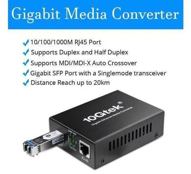 Alt view image 2 of 5 - A Pair of Gigabit Multi-Mode LC Fiber Media Converter, with 2 Pcs SFP SX Modules, Fiber to Ethernet Converter, 1000Base-SX to 10/100/1000M RJ45, MMF, 850nm, up to 550m