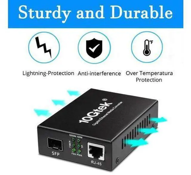 Alt view image 5 of 5 - A Pair of Gigabit Multi-Mode LC Fiber Media Converter, with 2 Pcs SFP SX Modules, Fiber to Ethernet Converter, 1000Base-SX to 10/100/1000M RJ45, MMF, 850nm, up to 550m