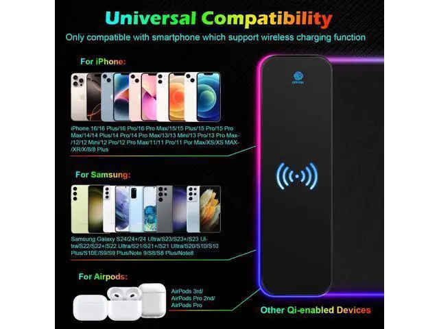 Alt view image 4 of 5 - RGB Gaming Mouse Pad with 15W Wireless Charging, LED Mouse Mat with 13 Light Modes, XXL Extra Large Mousepad 800x300x4mm Non-Slip Rubber Base, Waterproof Computer Pad for Home Office Gaming Desk Decor