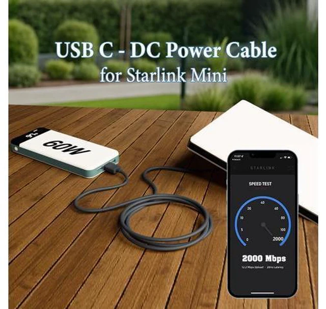Alt view image 2 of 5 - NEDUL Starlink Mini USB C to DC Power Cable, 49ft Starlink Mini Type-C to DC Power Cable, PD 20V Type-C Input to DC Male Output Waterproof, Compatible 65W+ PD 20V Protocol Power Supply/Source (15M)