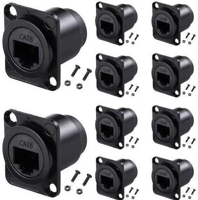 Main image of 10PCS D-Type RJ45 Coupler, Shielded RJ45 Panel Mount Connector, CAT6/CAT5E/CAT5 Female to Female LAN Network Bulkhead Pass Through Socket