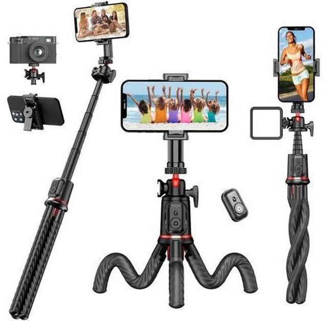Main image of Phone Tripods Flexible Selfie Stick - Octopus Camera Tripods Extendable Cell Phone Tripod Stand with Remote, 360° Rotation Portable Travel Tripod for iPhone Android Camera Video Recording