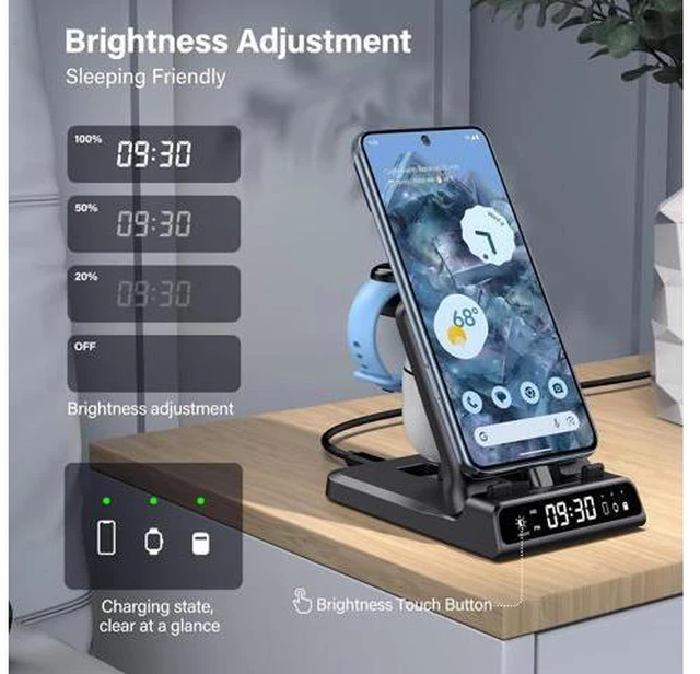 Alt view image 4 of 7 - 3 in 1 Charging Station for Google Pixel Watch 2 Only, 25W Fast Type-C Wired Charger Stand for Google Pixel 8 Pro/8/Fold/7A/7/7 Pro/6/6 Pro/6A/5/5A/4/4A, Buds Pro/Buds A-Series