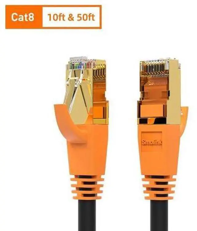 Main image of Cat8 Ethernet Cable (10ft + 50ft), Outdoor&Indoor, Heavy Duty High Speed 26AWG Cat8 LAN Network Cable 40Gbps, 2000Mhz with Gold Plated RJ45 Connector, Weatherproof S/FTP UV Resistant for Router/Gaming