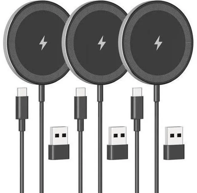 Main image of 3-Pack Magnetic Wireless Charger Pad: 15W Fast Magnetic Qi Charging Pad for - iPhone 16 16e 15 14 13 12 Series - AirPods 4 3 2 Pro - Home Office Travel (Black)