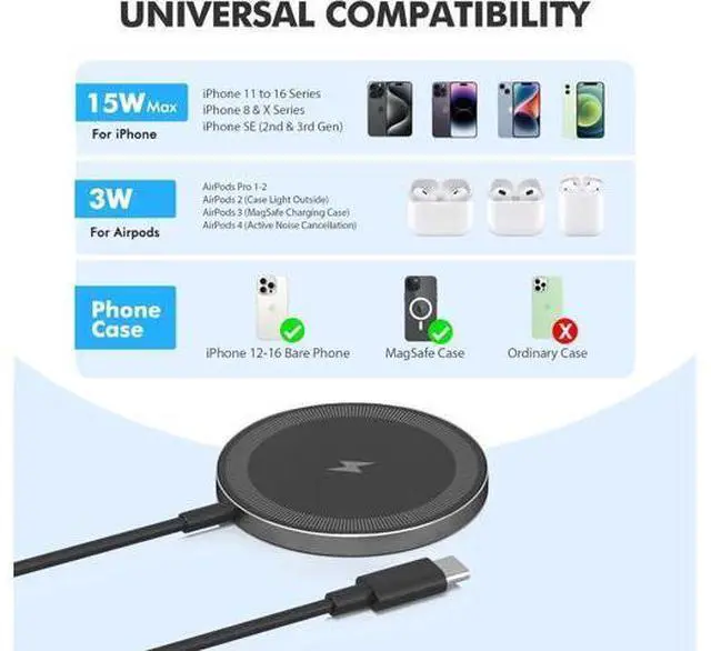 Alt view image 5 of 7 - 3-Pack Magnetic Wireless Charger Pad: 15W Fast Magnetic Qi Charging Pad for - iPhone 16 16e 15 14 13 12 Series - AirPods 4 3 2 Pro - Home Office Travel (Black)
