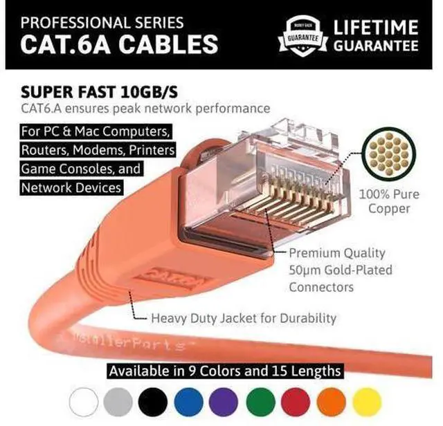Alt view image 2 of 5 - InstallerParts Ethernet Cable CAT6A Cable UTP Booted 75 FT - Orange - Professional Series - 10Gigabit/Sec Network/High Speed Internet Cable, 550MHZ