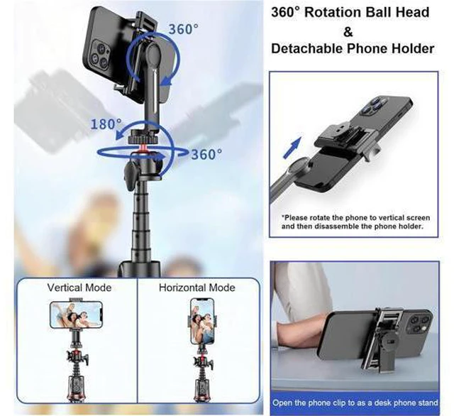 Alt view image 2 of 6 - Phone Tripods Flexible Selfie Stick - Octopus Camera Tripods Extendable Cell Phone Tripod Stand with Remote, 360° Rotation Portable Travel Tripod for iPhone Android Camera Video Recording