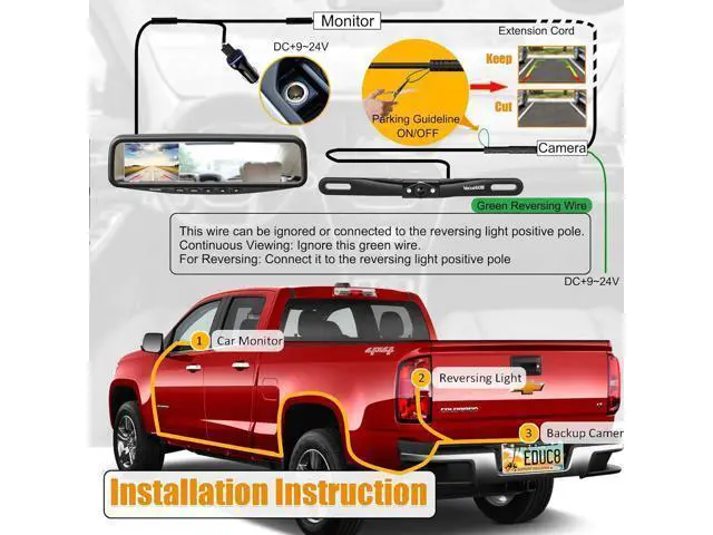 Alt view image 5 of 7 - VT1 1080P Wired Car Backup Camera Kit, Easy to Install for Continuous or Reversing Viewing, 4.3" in-Mirror Clip-on Monitor with HD Backup Camera for Cars, Pickups, SUVs, Vans, Sedans, Trucks