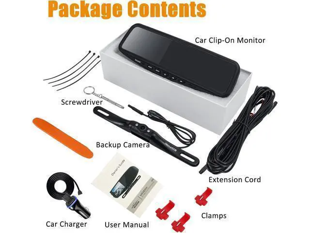 Alt view image 7 of 7 - VT1 1080P Wired Car Backup Camera Kit, Easy to Install for Continuous or Reversing Viewing, 4.3" in-Mirror Clip-on Monitor with HD Backup Camera for Cars, Pickups, SUVs, Vans, Sedans, Trucks