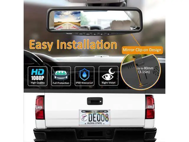 Alt view image 4 of 7 - VT1 1080P Wired Car Backup Camera Kit, Easy to Install for Continuous or Reversing Viewing, 4.3" in-Mirror Clip-on Monitor with HD Backup Camera for Cars, Pickups, SUVs, Vans, Sedans, Trucks
