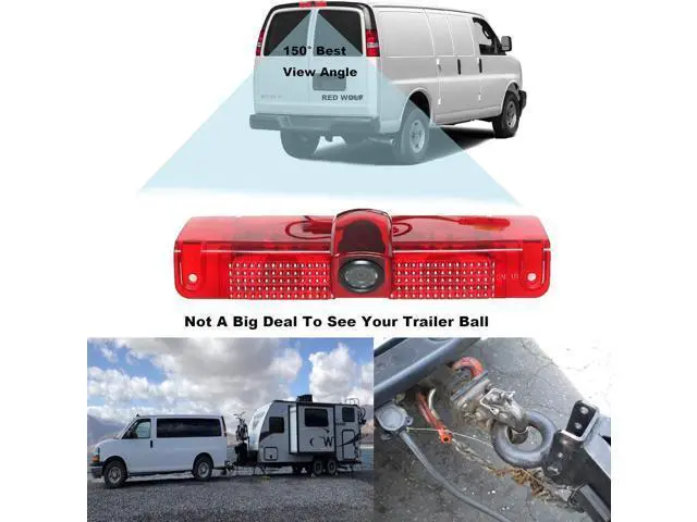 Alt view image 4 of 6 - RED WOLF Third 3rd Brake Light Backup Camera for Chevrolet Express/GMC Savana 1500 2500/3500 2003-2019 Vans Upgrade Vehicle Lights w/Integrated Reverse Camera, 8 IR Night Vision, Adjustable Guidelines