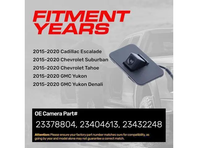 Alt view image 2 of 7 - Master Tailgaters Replacement for Cadillac Escalade (2015-2020) / Chevrolet Suburban, Tahoe (2015-2020) / GMC Yukon, Yukon Denali (2015-2020) Backup Camera OE Part # 23378804, 23404613, 23432248