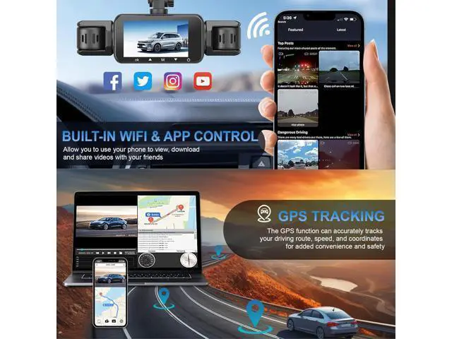 Alt view image 6 of 6 - 4 Channel Dash Cam, Front and Rear, 360 Dash Camera for Cars, 1080P FHD x4, Front 2K+1080P*2 Inside Camera, Built-in WiFi, GPS, Night Vision, 24/7 Recording Parking Mode Monitor, Free 64G Card