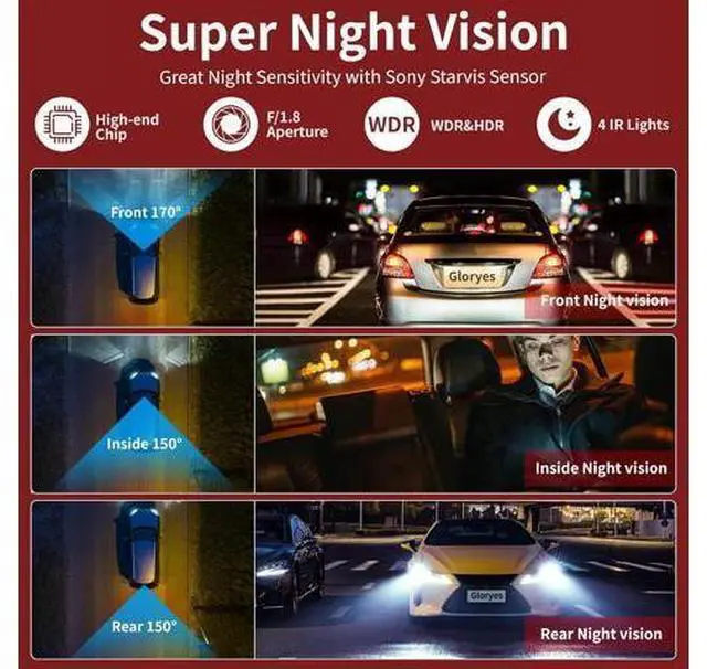 Alt view image 4 of 7 - 3 Channel Dash Cam Front and Rear Inside,Dash Cam pro 2025,Interior Car Camera,2.5K Single Front,Dash Camera for Cars with IR Night Vision,24Hr Parking Monitor 1S Recording,Free 64G Card