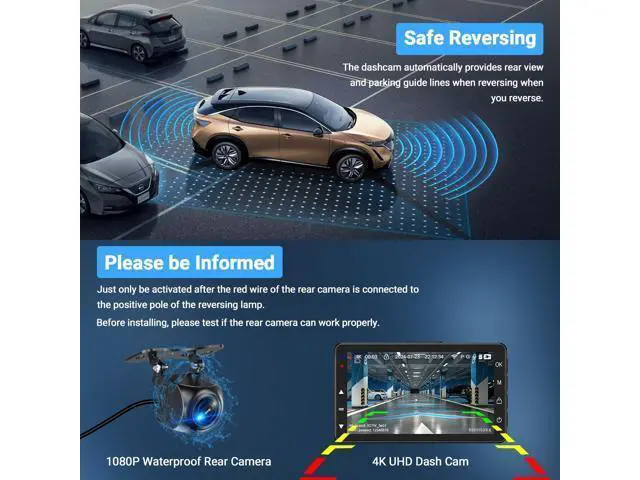 Alt view image 3 of 7 - Dash Cam Front and Rear, Dash Cam 4K WiFi/APP Control Dashcam W/ 64GB Card Dash Camera for Cars DVR Car Security Cameras W/Loop Recording G-Sensor Time-Lapse Parking Mode Car Dashcam USB Powered